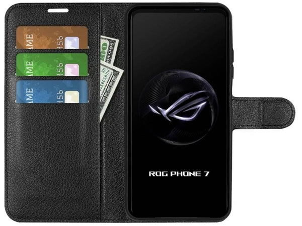 Lederhülle Portemonnaie Karten Ledertasche für Asus ROG Phone 7 in schwarz von Screenguard