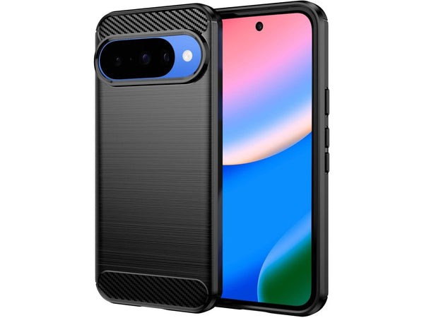 Flexible Handy Schutzhülle mit gebürster Carbon Textur auf der Rückseite für zum Schutz des Google Pixel 10  Display und Gehäuse Case in schwarz von Screenguard