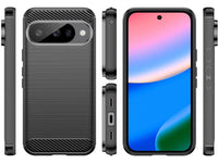 Flexible Handy Schutzhülle mit gebürster Carbon Textur auf der Rückseite für zum Schutz des Google Pixel 10  Display und Gehäuse Case in schwarz von Screenguard