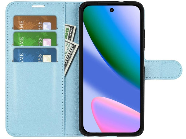 Lederhülle Portemonnaie Karten Ledertasche für Google Pixel 10 in hellblau von Screenguard