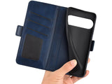 Veganes Flip Case Leder Etui Hülle mit Karten Fächer und Sichtfenster für Google Pixel 10 in dunkelblau von Screenguard