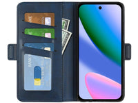 Veganes Flip Case Leder Etui Hülle mit Karten Fächer und Sichtfenster für Google Pixel 10 in dunkelblau von Screenguard