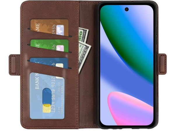 Veganes Flip Case Leder Etui Hülle mit Karten Fächer und Sichtfenster für Google Pixel 10 in mokka von Screenguard