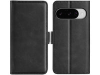 Veganes Flip Case Leder Etui Hülle mit Karten Fächer und Sichtfenster für Google Pixel 10 in schwarz von Screenguard