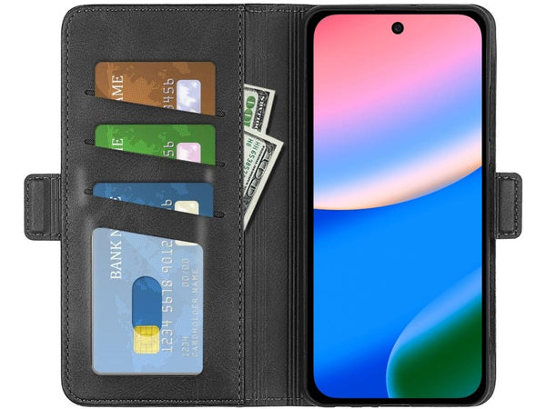 Veganes Flip Case Leder Etui Hülle mit Karten Fächer und Sichtfenster für Google Pixel 10 in schwarz von Screenguard