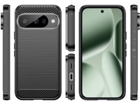 Flexible Handy Schutzhülle mit gebürster Carbon Textur auf der Rückseite für zum Schutz des Google Pixel 10 Pro  Display und Gehäuse Case in schwarz von Screenguard