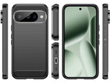 Flexible Handy Schutzhülle mit gebürster Carbon Textur auf der Rückseite für zum Schutz des Google Pixel 10 Pro  Display und Gehäuse Case in schwarz von Screenguard