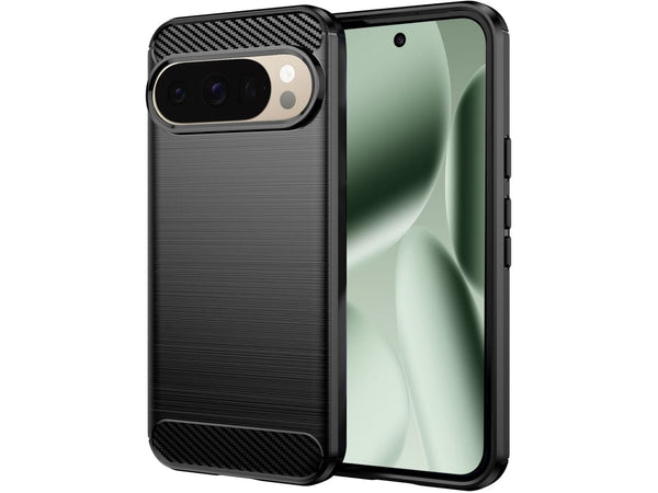Flexible Handy Schutzhülle mit gebürster Carbon Textur auf der Rückseite für zum Schutz des Google Pixel 10 Pro  Display und Gehäuse Case in schwarz von Screenguard