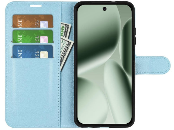 Lederhülle Portemonnaie Karten Ledertasche für Google Pixel 10 Pro in hellblau von Screenguard