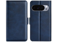 Veganes Flip Case Leder Etui Hülle mit Karten Fächer und Sichtfenster für Google Pixel 10 Pro in dunkelblau von Screenguard