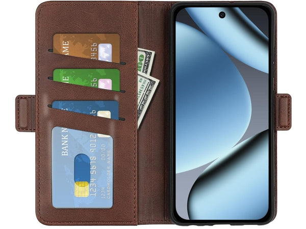 Veganes Flip Case Leder Etui Hülle mit Karten Fächer und Sichtfenster für Google Pixel 10 Pro in mokka von Screenguard