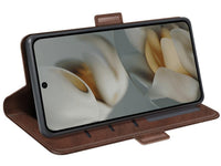 Veganes Flip Case Leder Etui Hülle mit Karten Fächer und Sichtfenster für Google Pixel 10 Pro in mokka von Screenguard