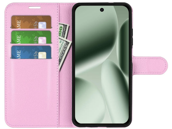 Lederhülle Portemonnaie Karten Ledertasche für Google Pixel 10 Pro in rosa von Screenguard