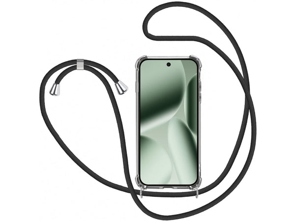 Necklace Handy Hülle mit Kordel Kette schwarz zum Tragen des Google Pixel 10 Pro am Körper wie Handtasche Lanyard, stabil mit erhöhten Rändern und Kanten in transparent von Screenguard