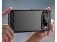 Flexible Handy Schutzhülle mit gebürster Carbon Textur auf der Rückseite für zum Schutz des Google Pixel 10 Pro XL  Display und Gehäuse Case in schwarz von Screenguard