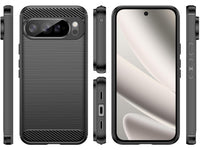 Flexible Handy Schutzhülle mit gebürster Carbon Textur auf der Rückseite für zum Schutz des Google Pixel 10 Pro XL  Display und Gehäuse Case in schwarz von Screenguard