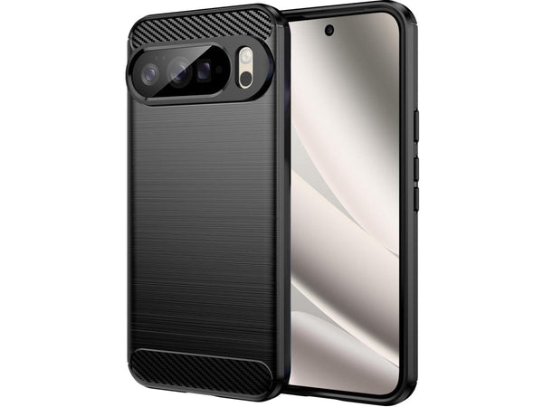 Flexible Handy Schutzhülle mit gebürster Carbon Textur auf der Rückseite für zum Schutz des Google Pixel 10 Pro XL  Display und Gehäuse Case in schwarz von Screenguard