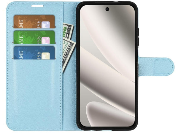 Lederhülle Portemonnaie Karten Ledertasche für Google Pixel 10 Pro XL in hellblau von Screenguard