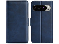 Veganes Flip Case Leder Etui Hülle mit Karten Fächer und Sichtfenster für Google Pixel 10 Pro XL in dunkelblau von Screenguard