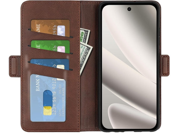 Veganes Flip Case Leder Etui Hülle mit Karten Fächer und Sichtfenster für Google Pixel 10 Pro XL in mokka von Screenguard