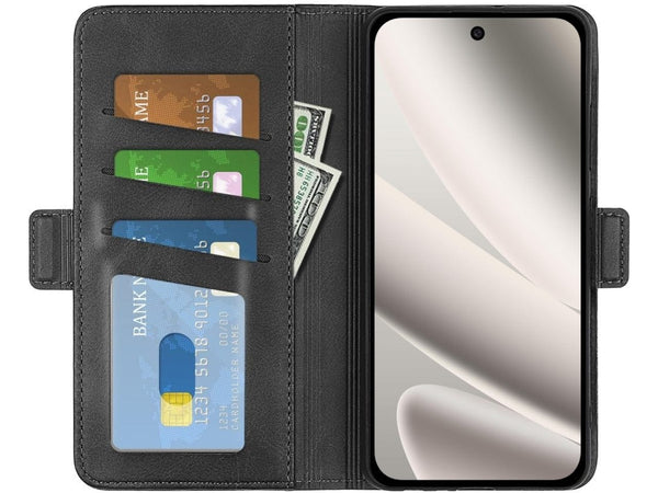 Veganes Flip Case Leder Etui Hülle mit Karten Fächer und Sichtfenster für Google Pixel 10 Pro XL in schwarz von Screenguard