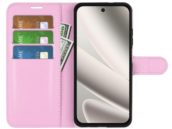 Lederhülle Portemonnaie Karten Ledertasche für Google Pixel 10 Pro XL in rosa von Screenguard