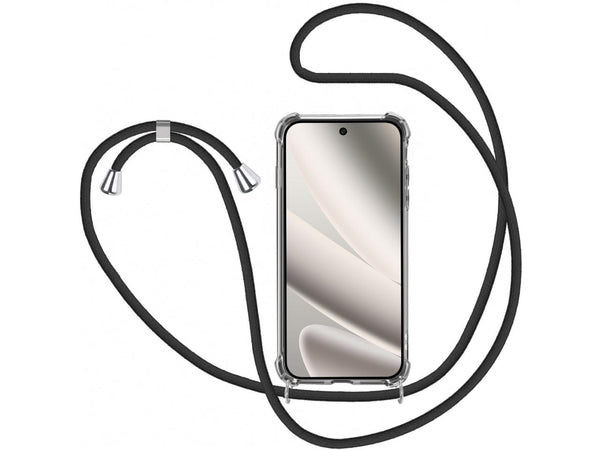 Necklace Handy Hülle mit Kordel Kette schwarz zum Tragen des Google Pixel 10 Pro XL am Körper wie Handtasche Lanyard, stabil mit erhöhten Rändern und Kanten in transparent von Screenguard