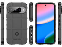 Widerstandsfähige, stabile Outdoor Sport Hülle für das Google Pixel 10 für Handwerker, Baustelle, Business, äusserst stabil mit erhöhten Rändern und Kanten in schwarz von Screenguard