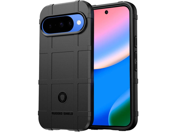 Widerstandsfähige, stabile Outdoor Sport Hülle für das Google Pixel 10 für Handwerker, Baustelle, Business, äusserst stabil mit erhöhten Rändern und Kanten in schwarz von Screenguard