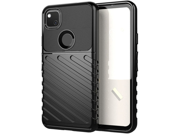 Moderne Design Hülle Cover für das Google Pixel 4a mit Stripes zum Schutz von Kratzern, Dellen, Display aus TPU Gummi in schwarz von Screenguard