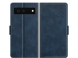 Veganes Flip Case Leder Etui Hülle mit Karten Fächer und Sichtfenster für Google Pixel 6 in dunkelblau von Screenguard