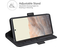 Veganes Flip Case Leder Etui Hülle mit Karten Fächer und Sichtfenster für Google Pixel 6 in schwarz von Screenguard