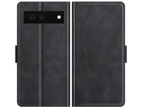 Veganes Flip Case Leder Etui Hülle mit Karten Fächer und Sichtfenster für Google Pixel 6 in schwarz von Screenguard