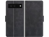 Veganes Flip Case Leder Etui Hülle mit Karten Fächer und Sichtfenster für Google Pixel 6 in schwarz von Screenguard