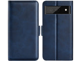 Veganes Flip Case Leder Etui Hülle mit Karten Fächer und Sichtfenster für Google Pixel 6a in dunkelblau von Screenguard