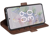 Veganes Flip Case Leder Etui Hülle mit Karten Fächer und Sichtfenster für Google Pixel 6a in mokka von Screenguard