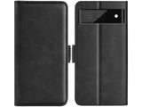 Veganes Flip Case Leder Etui Hülle mit Karten Fächer und Sichtfenster für Google Pixel 6a in schwarz von Screenguard