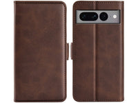 Veganes Flip Case Leder Etui Hülle mit Karten Fächer und Sichtfenster für Google Pixel 7 Pro in mokka von Screenguard