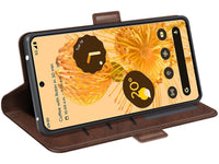 Veganes Flip Case Leder Etui Hülle mit Karten Fächer und Sichtfenster für Google Pixel 7 Pro in mokka von Screenguard