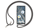 Necklace Handy Hülle mit Kordel Kette schwarz zum Tragen des Google Pixel 7a am Körper wie Handtasche Lanyard, stabil mit erhöhten Rändern und Kanten in transparent von Screenguard