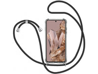 Necklace Handy Hülle mit Kordel Kette schwarz zum Tragen des Google Pixel 8 Pro am Körper wie Handtasche Lanyard, stabil mit erhöhten Rändern und Kanten in transparent von Screenguard