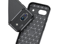Hochwertig stabile Soft TPU Smartphone Handy Hülle im Carbon Design für Google Pixel 8a zum Schutz des Display und Gehäuse Cover in schwarz von Screenguard