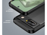 Flexible Handy Schutzhülle mit gebürster Carbon Textur auf der Rückseite für zum Schutz des Google Pixel 8a  Display und Gehäuse Case in schwarz von Screenguard