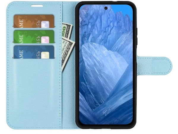 Lederhülle Portemonnaie Karten Ledertasche für Google Pixel 8a in hellblau von Screenguard
