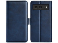 Veganes Flip Case Leder Etui Hülle mit Karten Fächer und Sichtfenster für Google Pixel 8a in dunkelblau von Screenguard