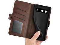 Veganes Flip Case Leder Etui Hülle mit Karten Fächer und Sichtfenster für Google Pixel 8a in mokka von Screenguard