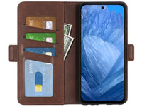 Veganes Flip Case Leder Etui Hülle mit Karten Fächer und Sichtfenster für Google Pixel 8a in mokka von Screenguard