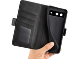 Veganes Flip Case Leder Etui Hülle mit Karten Fächer und Sichtfenster für Google Pixel 8a in schwarz von Screenguard