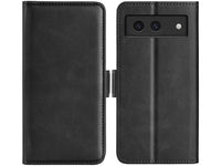 Veganes Flip Case Leder Etui Hülle mit Karten Fächer und Sichtfenster für Google Pixel 8a in schwarz von Screenguard