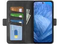 Veganes Flip Case Leder Etui Hülle mit Karten Fächer und Sichtfenster für Google Pixel 8a in schwarz von Screenguard